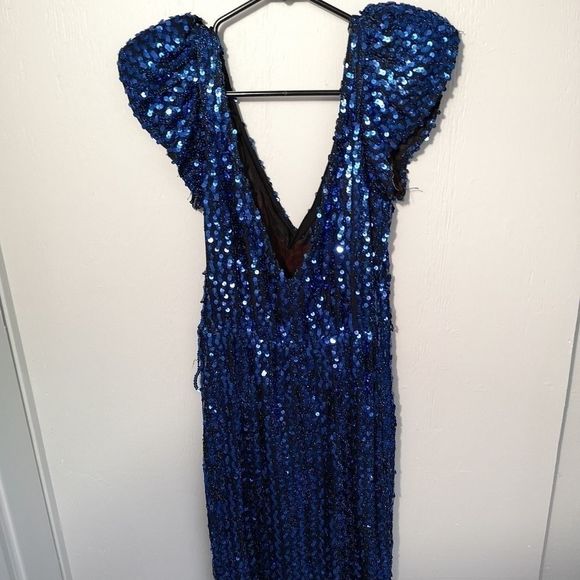 Vintage 80s/90s Blue Sequin Dress Climax Size M - Picture 7 of 9